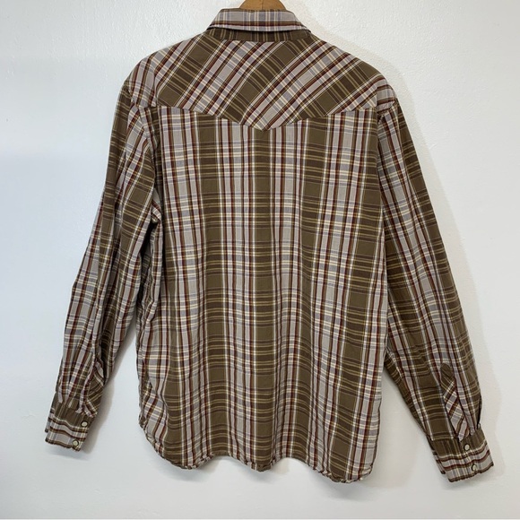Fossil Pearl Snap Brown Plaid  Shirt Men Large 100% Cotton Long Sleeve  Western - Picture 4 of 9